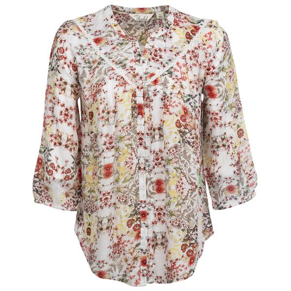 Caffe Marrakesh Women's 3/4 Sleeve Rayon Floral Blouse, Coral, S ...