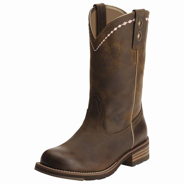 ARIAT Women's Unbridled Roper Boots, Distressed Brown, 10 - 10015374-10 ...