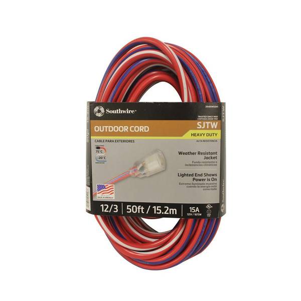 Southwire Cordset 12/3 50' Red, White, and Blue Lighted End