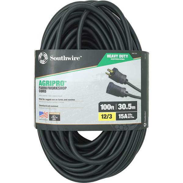 SOUTHWIRE, 12/3 SJTW 100' YELLOW OUTDOOR EXTENSION CORD WITH POWER LIGHT  INDICATOR