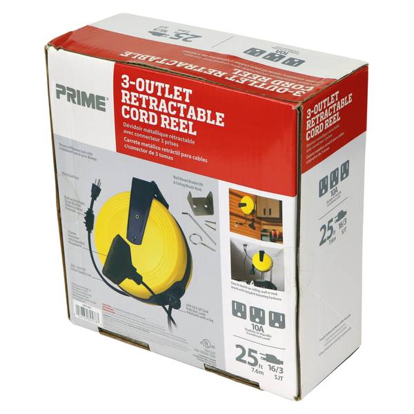 Prime 25' 3-Outlet Retractable Cord Reel