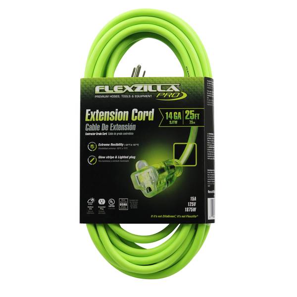 Flexzilla Pro Extension Cord 14/3 AWG SJTW 25ft Outdoor Lighted Plug