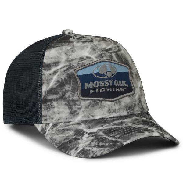 Mossy Oak Blue Inshore Curved Bill White Mesh Trucker Snapback Hat Cap Fishing