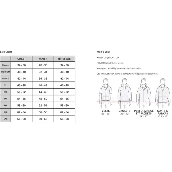 Carhartt vest size clearance chart