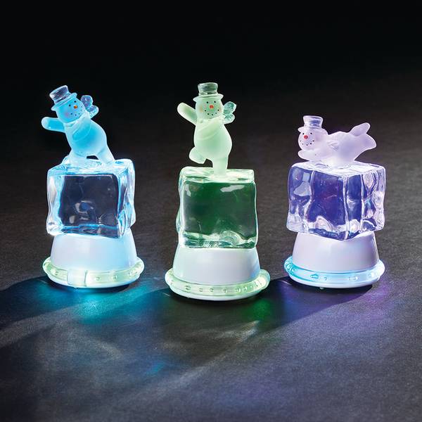 3 Neon LED Ice Cube Snowman Assortment