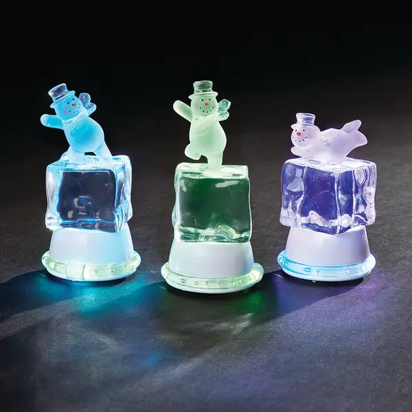  MOMENTS IN TIME 6.9“H Acrylic Ice Cube Snowman - LED Lights,  Water Spinning Glitter, Battery Operated : Home & Kitchen
