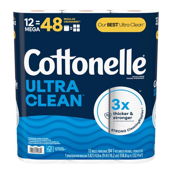 Cottonelle 12-Pack Ultra Clean Mega Roll Toilet Paper - 55489