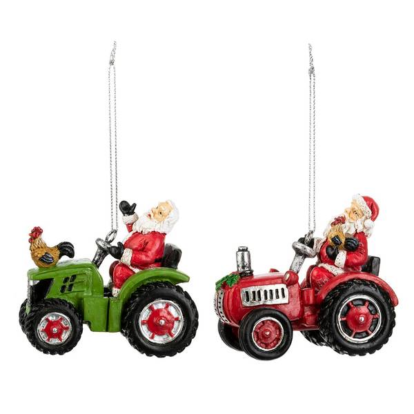 Ganz USA, LLC Farmer Santa on Tractor Ornament Assortment EX29976