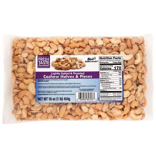 Blain's Farm & Fleet 16 oz Lightly Salted & Roasted Cashew Halves ...