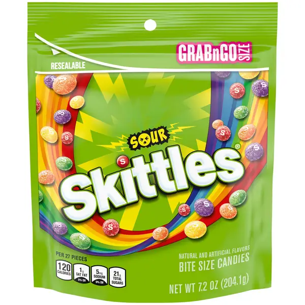 Skittles 7.2 oz Sour Chewy Fruit Candies Grab N Go Bag - 518346