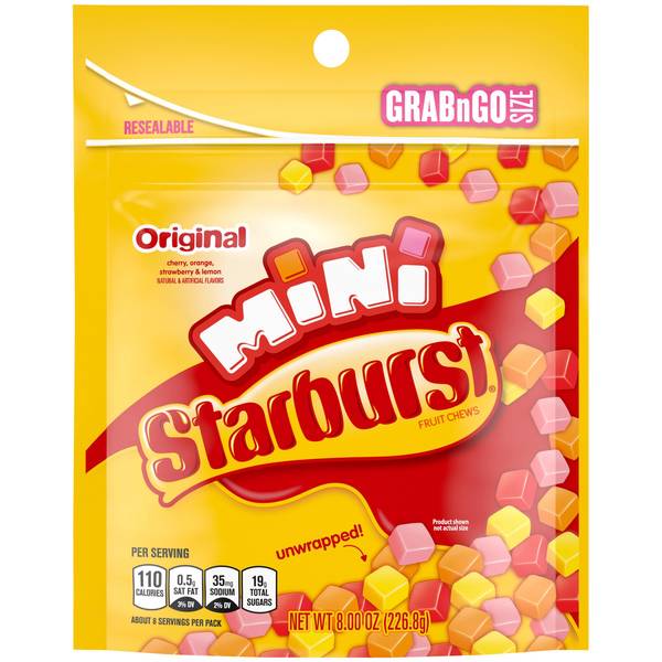 Photo of 8 oz Starburst Original Fruit Chews Minis Size Chewy Candy Grab N Go Bag