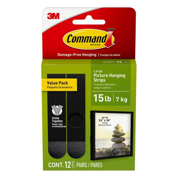 Command? Large Black Picture Hanging Strips Value Pack, 12 Sets of  Strips/Pack