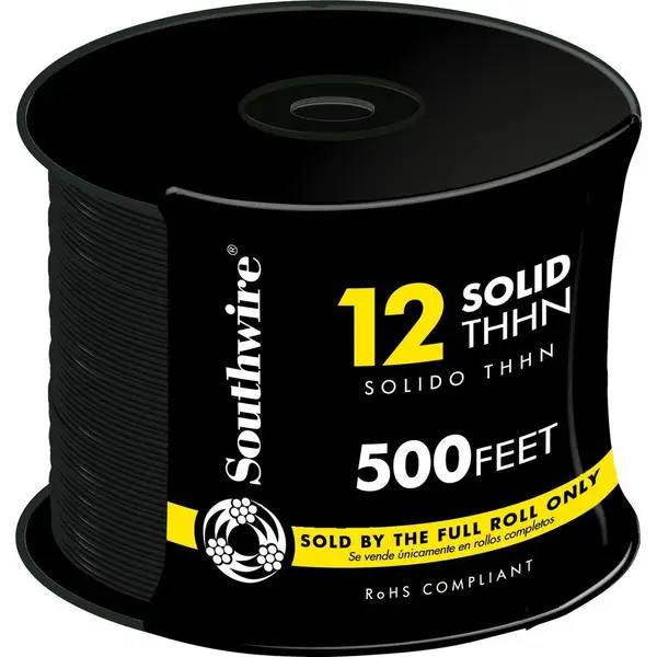 Southwire 500 ft. 12 Black Solid CU THHN Wire - 11587358