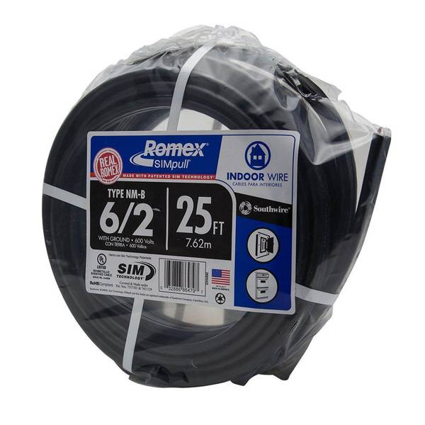 Southwire 8/2 AWG Gauge 50ft Indoor Electrical Copper Wire Ground Romex Cable 