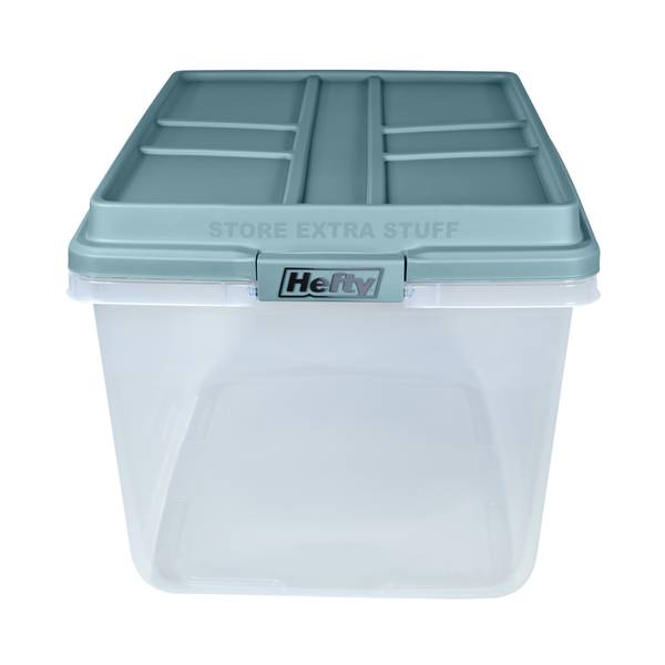 Hefty 72 Quart Clear Plastic Storage Bin with Holiday Red HIRISE