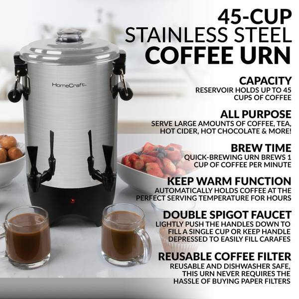 Homecraft 45-Cup Double Spigot Stainless Steel Coffee Urn - CUDS45SS |  Blain's Farm & Fleet