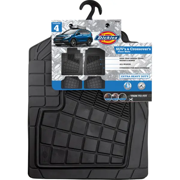 Dickies 4-Piece Heavy Duty Universal No Trim All Weather Black Floor Mats - Automotive Floor Mats