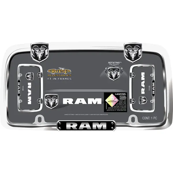 リムリムページ RAM® License Plate Frame, Chrome/Black | Cruiser Accessories