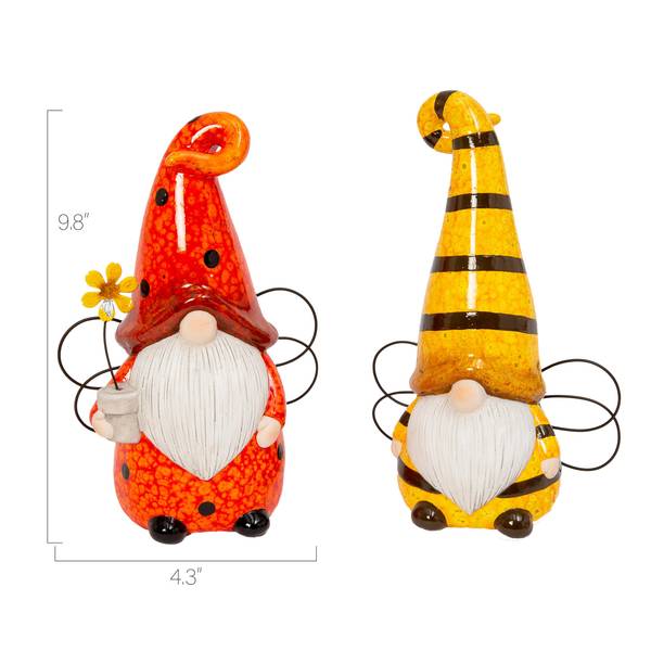 Gerson 9.8 Inch Terracotta Whimsical Ladybug and Bee Gnome