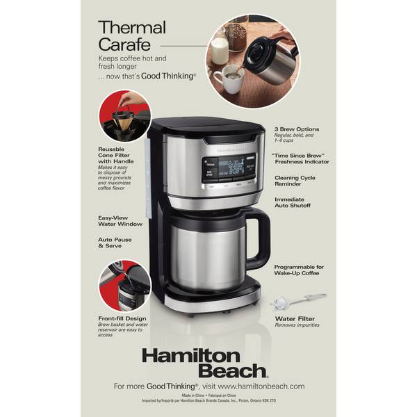 Hamilton Beach 46391 12-Cup Black Programmable Front-Fill Coffee Maker with Thermal Carafe