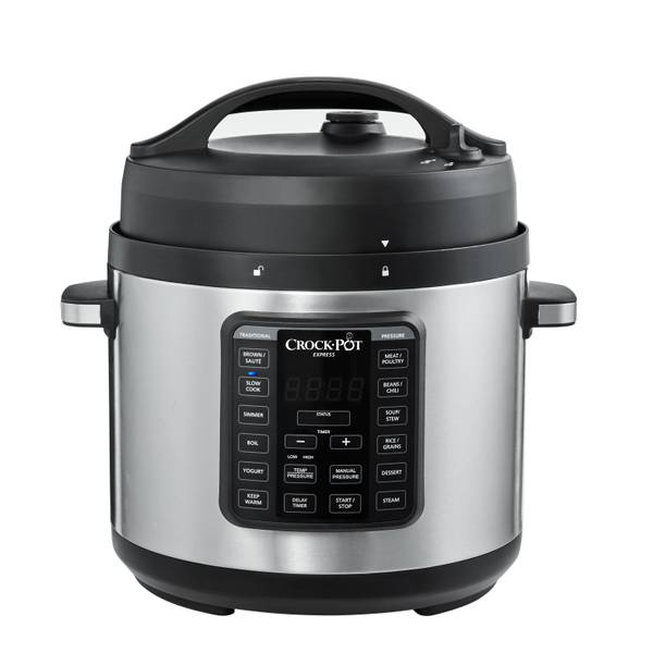 Stainless Steel Crock-Pot 4-Quart Multi-Use MINI Express Crock Programmable Slow Cooker and Pressure Cooker with Manual Pressure Boil & Simmer 