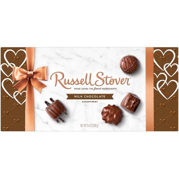 Russell Stover 9.4 oz Milk Chocolate Assortment Valentine Bowline Box ...