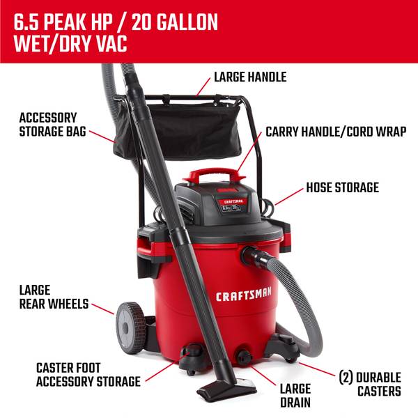 Craftsman CMXEVBE17656 20 Gallon 6.5 Peak HP Wet/Dry Vac with Cart