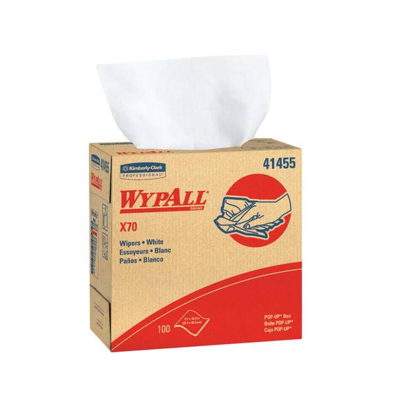 100 Count Wypall X70 White Pop-Up Wipers Towels 