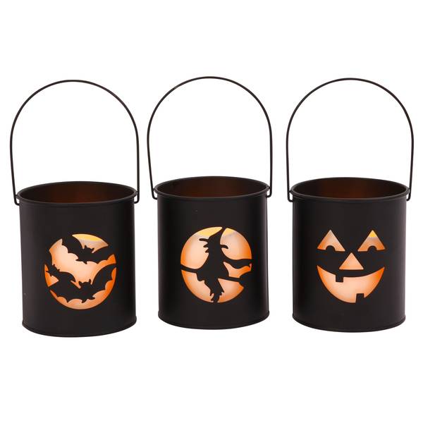 Gerson Metal Lighted Halloween Lantern with Candle & Timer Assortment ...