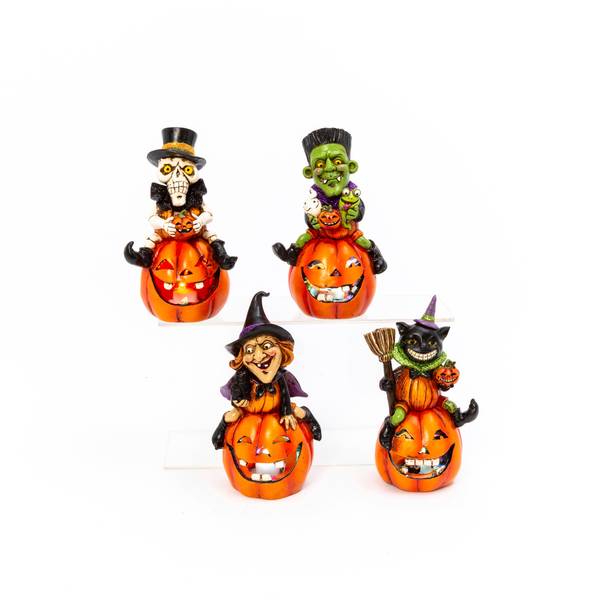 Gerson Lighted Resin Halloween Figurines Sitting On Pumpkins Assortment 2533160 Blains Farm