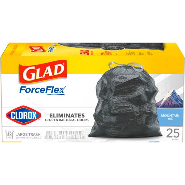 Glad Large Drawstring Trash Bags Extra Strong 30 Gallon Black Trash Bag 15 Count 