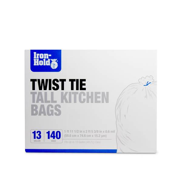 Iron Hold 140Count 13 Gal Tall Twist Tie Kitchen White Trash Bags