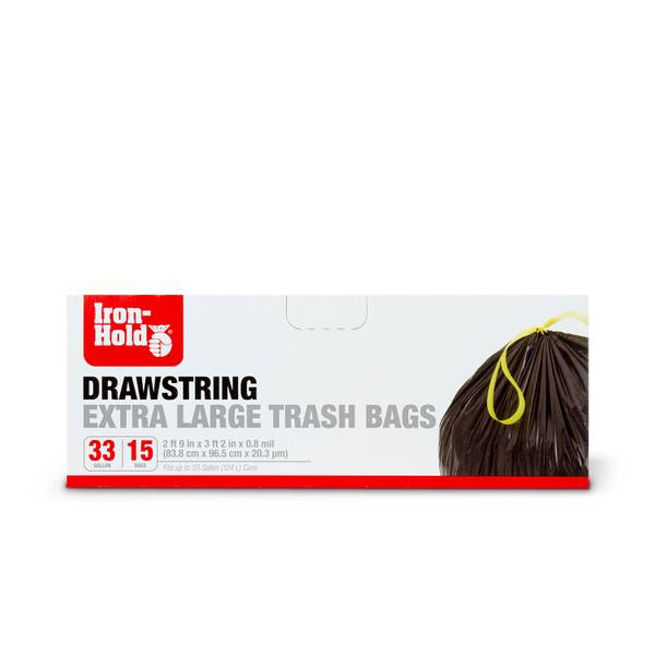Iron Hold Trash Bags, Large, Drawstring, 33 Gallon - 15 bags