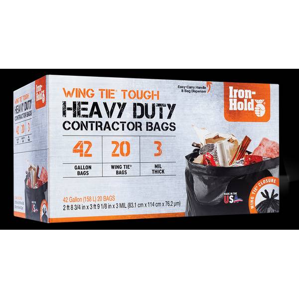 Heavy-Duty Low-Density Wing Tie Contractor Bags, 42 gal, 3 mil, 32.75
