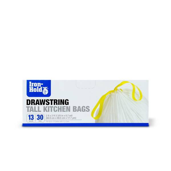 Iron Hold 30-Count 13 Gal Tall Drawstring Kitchen White Trash Bags -  1372524
