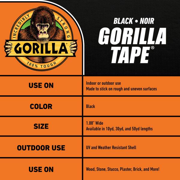Gorilla 25 Yard Black Tough/Wide Tape - 106425 | Blain's Farm & Fleet