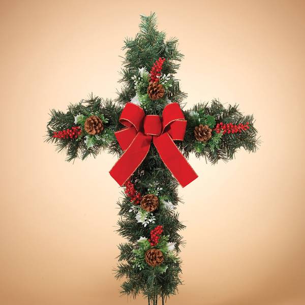 Gerson Pine Cone, Holly, & Berries Cross With Yard Stake - 2363760 