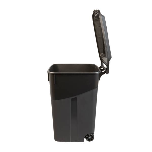 Rubbermaid Black Roughneck Wheeled Outdoor Trash Can With Lid, 32 Gallons