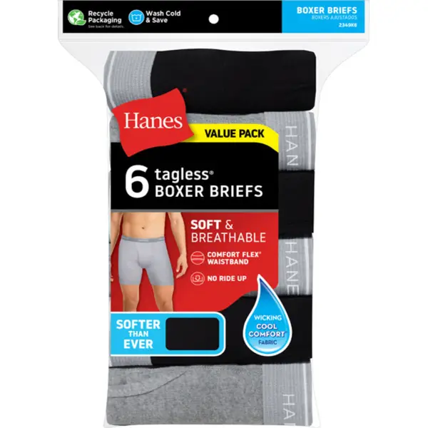 Hanes Men's Classic Microfiber Boxer Briefs Pack, Black/Grey/Blue, 2X -  2349K6X-2X