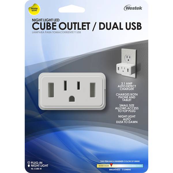 Westek Dual USB Outlet LED Night - NL-CUBE-W | Blain's Farm &
