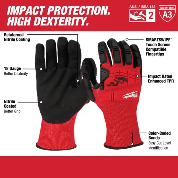 Milwaukee Cut Level 8 High Dexterity Nitrile Dipped Gloves 2x