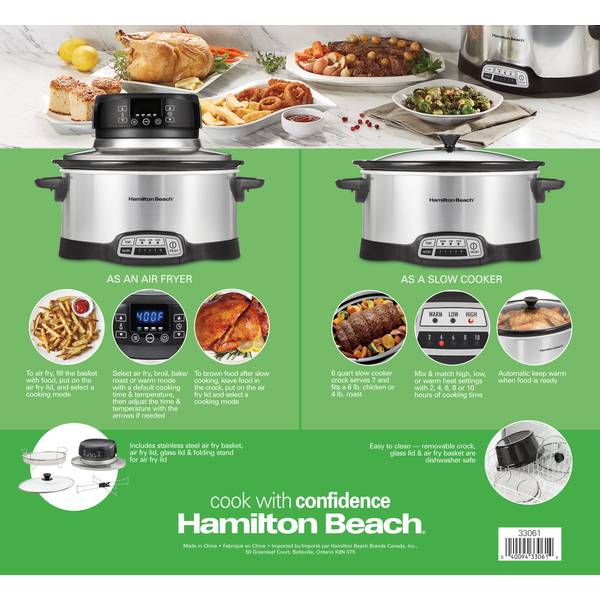  Hamilton Beach 6 Quart Programmable Slow Cooker With Flexible  Easy Programming, 5 Cooking Times, Air Fry Lid with 4 Settings,  Dishwasher-Safe Crock, Silver (33061): Home & Kitchen
