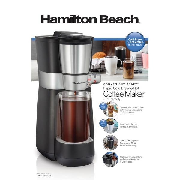 Hamilton Beach Convenient Craft Rapid Cold Brew & Hot Coffee Maker, Single  Serve Ground Coffee Brewer, 16 oz. capacity, Black, 42501