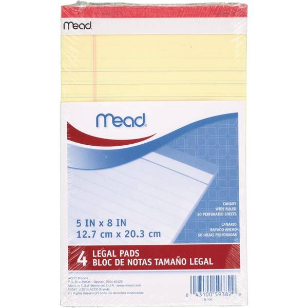Mead 4Pack 5"x8" Junior Legal Pads 976466 Blain's Farm & Fleet