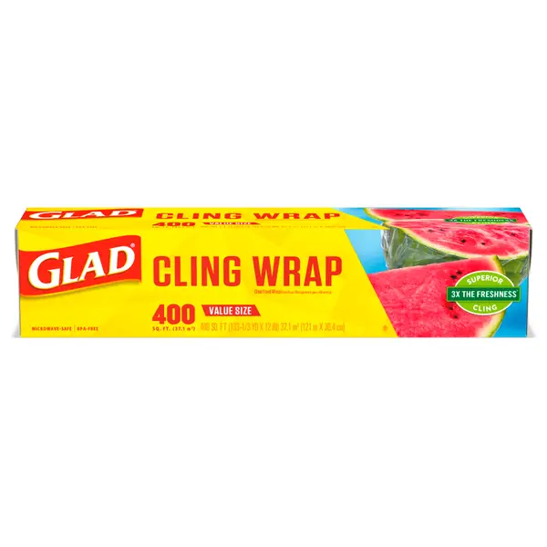 Glad Cling N Seal Plastic Food Wrap, 200 Square Foot Roll, Pack of