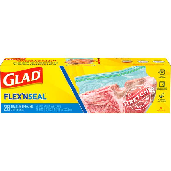Glad Flex N Seal Zipper Bags, Freezer, Gallon - 28 bags