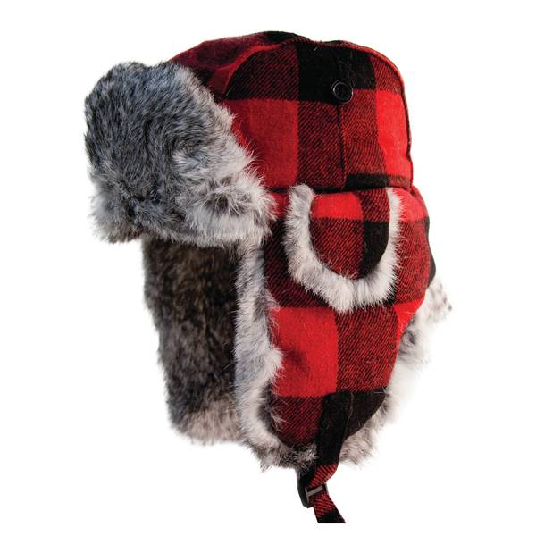 Wool Blend Trapper Hat Red Plaid Faux Fur Outdoor Winter Hat for Women 