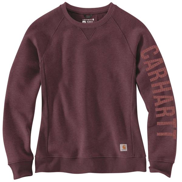 Carhartt Women's Relaxed Fit Midweight Crewneck Block Logo Sleeve Graphic Sweatshirt, Blackberry