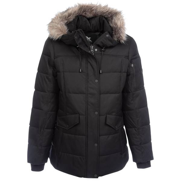 womens black coat with grey fur hood