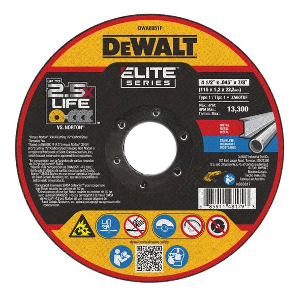 Drill Hog® 4-1/2" Grinding Disc For Dewalt Angle Grinders 4-1/2x1/4x7/8 25 Pack 